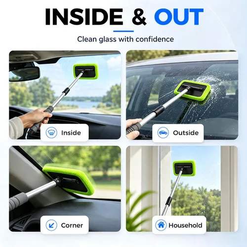 Vista 8 de XINDELL Herramienta de limpieza de parabrisas para automóvil, limpiador de ventanas con mango extensible con almohadillas de microfibra