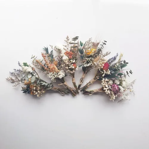 Vista 2 de Mini ramo de flores secas Ramos de rosas secas para buzón de regalo Boutonniere Pastel de flores boho (A)