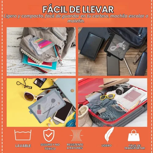 Vista 6 de THINP Estuche para lápices de 3 piezas, bolsas de maquillaje transparentes, bolsa de malla de nailon para bolígrafos con cremallera, bolsa