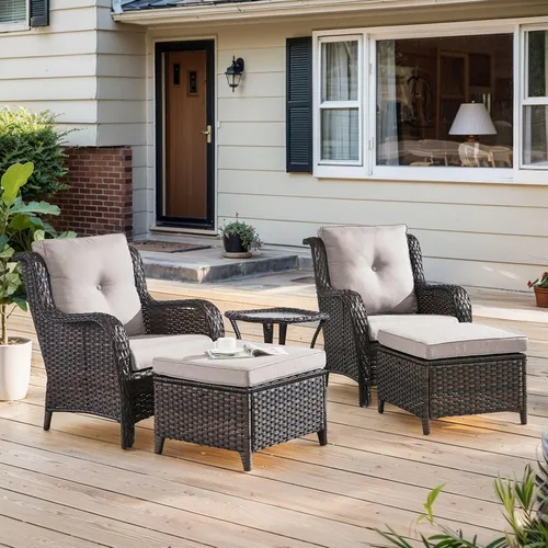 Vista 50 de Belord Mesa auxiliar pequeña para exteriores, mesa de mimbre de vidrio templado, mesa de centro impermeable para patio, mesa auxiliar de ratán
