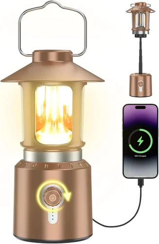 Vista 11 de Linterna LED retro clásica para campamento, linterna vintage recargable sin atenuación continua, 3 modos de luz (2000 K-6500 K), banco de energía