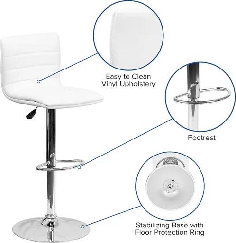 Vista 69 de Flash Funiture silla de bar ajustable con base cromada, Vinilo, Gris