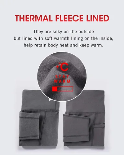 Vista 4 de CHRLEISURE - Leggings de vellón con forro para mujeres con bolsillos, térmicos y gruesos, cintura alta, pantalones de yoga para invierno