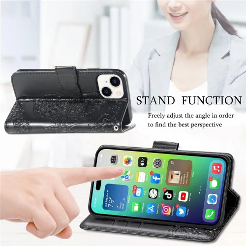 Vista 7 de Funda tipo cartera para iPhone 15, con purpurina de cristal, con soporte para tarjetas, funda de cuero con tapa para teléfono, funda protectora