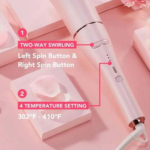 Vista 4 de LENA Rizador automático de cabello, rizador de pelo profesional, herramienta de peinado giratoria automática con barril iónico de cerámica y sensor