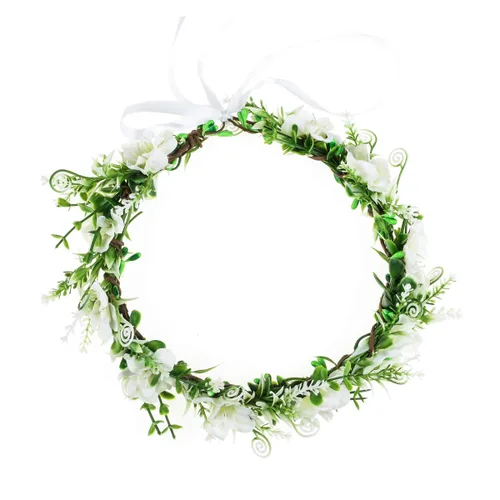 Vista 2 de DDazzling - Diadema de flores de eucalipto para mujer y niña, diseño de hojas verdes, banda para la cabeza, halo para novias, para foto