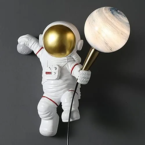 Vista 2 de Aplique de pared LED, estilo astronauta, aplique de pared LED de resina para niños, lámpara de pared blanca de dibujos animados para niños