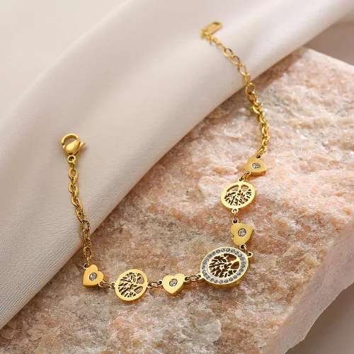 Vista 2 de cmoonry Pulseras de acero inoxidable 316L chapadas en oro de 18 quilates para mujer