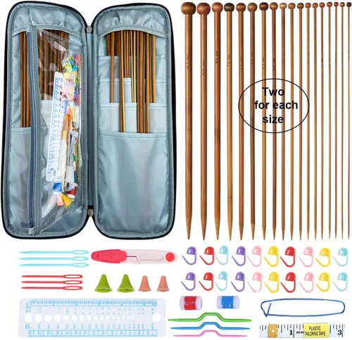 Vista 8 de Mdoker Juego de agujas de tejer de aluminio con estuche, 22 agujas de tejer rectas de un solo punto, agujas de suéter de 13.5 pulgadas de longitud