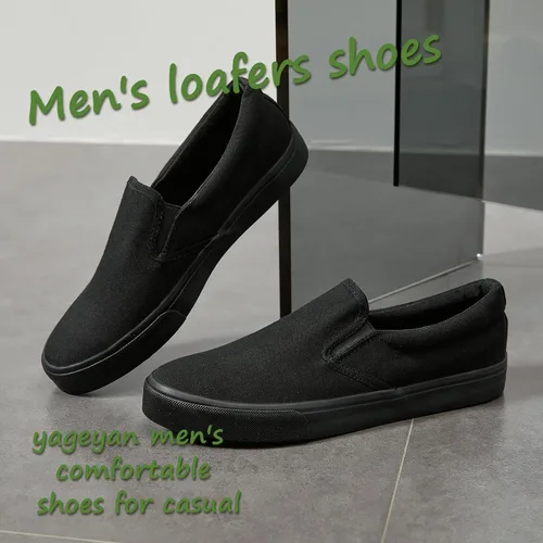 Vista 4 de yageyan Zapatos deportivos sin cordones para hombre, zapatos negros, zapatos de moda casuales blancos