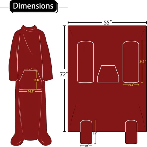 Vista 5 de Solaris Manta Vestible con Mangas y Bolsillo para los Pies para Mujeres y Hombres, Súper Suave y Acogedora de Forro Polar para TV, Manta Corporal