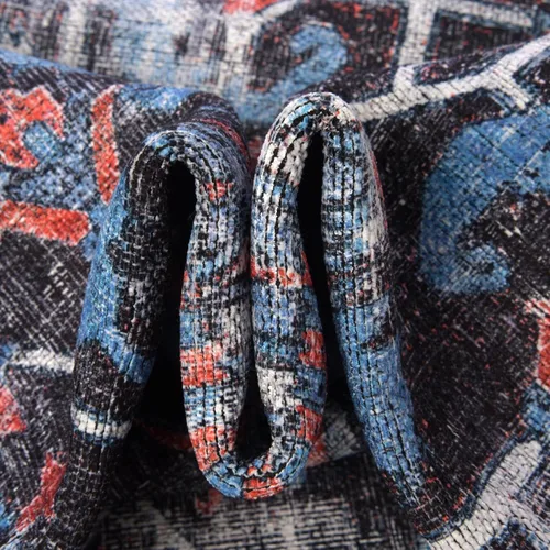 Vista 7 de Unique Loom Mangata Collection - Alfombra de área Mahtaab (Runner 2' 0" x 5' 0", negro/azul)