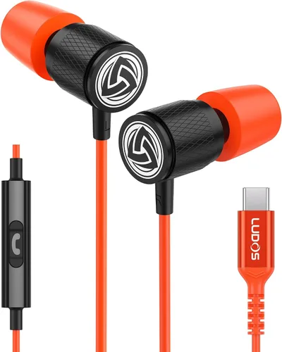 Vista 39 de LUDOS Auriculares con cable ultra intraauriculares, 5 años de garantía, auriculares con micrófono, auriculares con cancelación de ruido, espuma