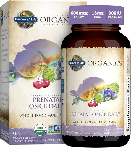 Vista 9 de Garden of Life Organics Vitamina prenatal: Ácido fólico para energía y desarrollo fetal saludable, hierro sin estreñimiento, vitamina C, B6, B12, D3