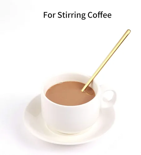Vista 8 de 4 piezas de cucharas de café/té de 17 cm con mango largo, doradas, para té helado, espresso, cucharas largas de acero inoxidable para remover