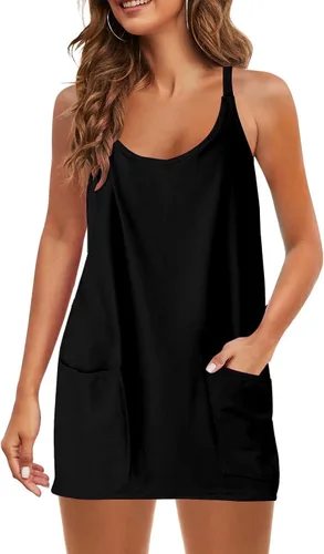 Vista 4 de Vifucz Hot Shot - Vestido corto de verano para mujer, sin mangas, liso, corto, tenis, deportivo, tallas S-XXL