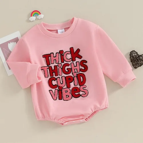 Vista 127 de SOLILOQUY Traje de manga larga con cuello redondo para el primer día de San Valentín para bebé niño y niña, mameluco de corazón de amor