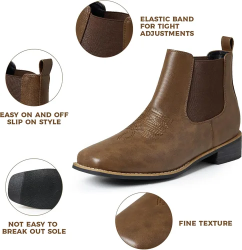 Vista 5 de Botas vaqueras para hombre, botas Chelsea con punta cuadrada, impermeables, clásicas, elásticas, sin cordones, botas de tobillo Chukka casuales
