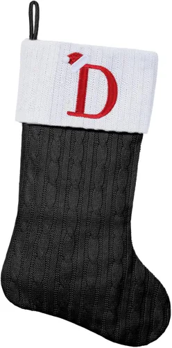 Vista 51 de Medias de Navidad personalizadas de 19 pulgadas con iniciales bordadas, medias de Navidad de punto negro para decoraciones de vacaciones familiares