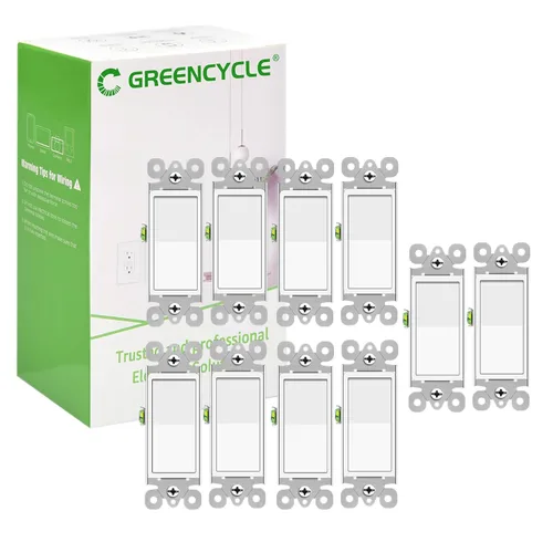 Vista 20 de Greencycle Interruptor de luz basculante negro de un solo polo, interruptor de luz de paleta de 15 amperios, interruptores Sp blancos, 120V-277V CA