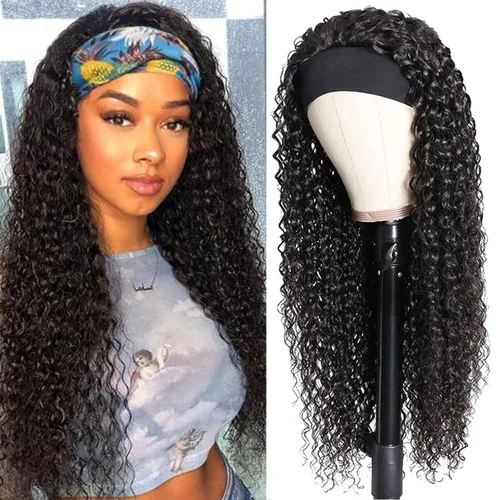 Vista 39 de Peluca de cabello humano con diadema de ondas profundas, sin pegamento, pelucas de cabello rizado sin encaje frontal, pelucas de cabello humano
