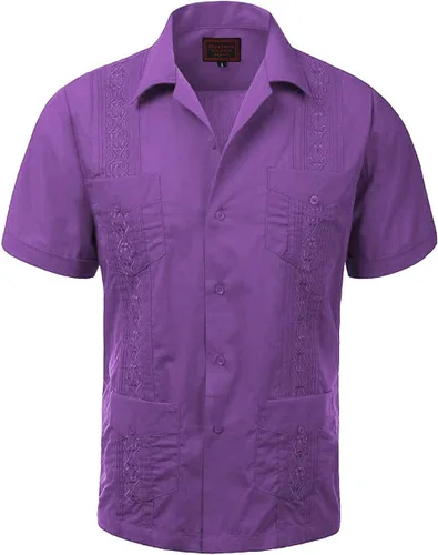 Vista 25 de vkwear Guayabera - Camisa de vestir casual con botones y manga corta para hombre