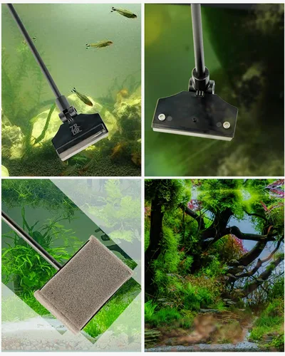 Vista 7 de Herramienta de limpieza de algas para acuarios de vidrio Including Algae Scraper, Sponge Pad, Fish Net, Cleaning Brush, Adjustable Length