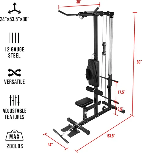 Vista 2 de Valor Fitness Máquina de cable de fila baja y desplegable LAT - Sistema de doble polea con carga de placa para entrenamiento de fuerza