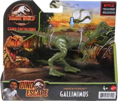 Vista 6 de Mattel Jurassic World Camp - Figura de acción de dinosaurio de fuerza feroz del Cretácico, juguete de dinosaurio Gallimimus con articulaciones