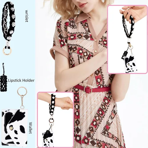 Vista 125 de BIHRTC Llavero de pulsera boho con soporte para lápiz labial, pulsera hecha a mano