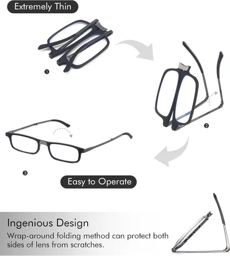 Vista 5 de Missfive Gafas de Lectura Plegables Premium con Bloqueo de Luz Azul para Hombres y Mujeres, Ultradelgadas Plegables Portátiles de Viaje con Estuche