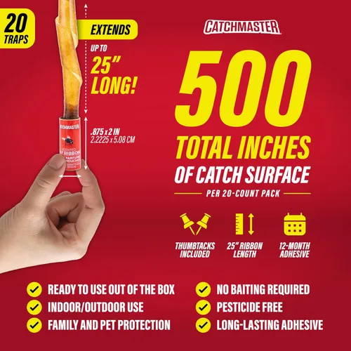 Vista 2 de Catchmaster - Cinta atrapamoscas pegajosa, mata-insectos para interiores y exteriores, paquete de 20 rollos