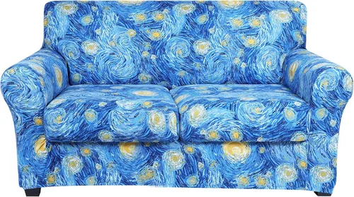 Vista 13 de hyha Funda para sofá, fundas para sofá biplaza, diseño floral, elásticas, estampadas, 3 piezas, fundas para sofá de 2 cojines separados, protector