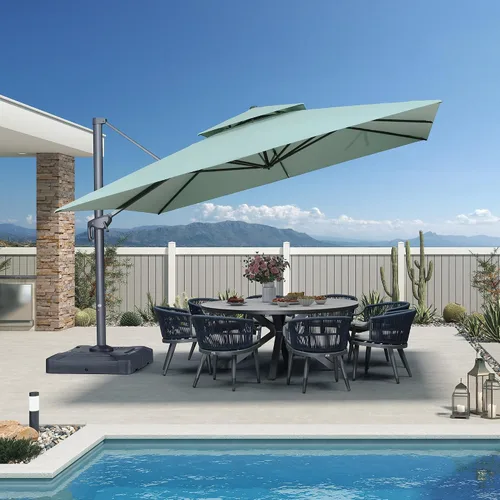Vista 22 de PURPLE LEAF Sombrilla de Patio Voladiza de 10' x 13' para Exteriores con Base de 330 libras, Sombrilla Rectangular Grande Resistente al Viento