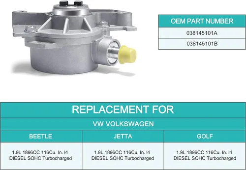 Vista 3 de AULINK Bomba de vacío de freno 038145101B OE repuesto para Volkswagen VW 1.9L TDI ALH SOHC 1999-2004 Motor diesel de 4 cilindros turboalimentado
