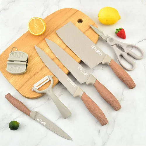 Vista 2 de Wiztoynia - Juego de cuchillos de cocina de 8 piezas, color caqui, súper afilados, con bloque acrílico para cocina pequeña, antioxidante