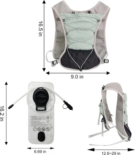 Vista 5 de Hydration Running Vest for Women Men, Water Vest Backpack 2L, Lightweight Hydration Pack Water Backpack for Hiking, Trail Marathon Race