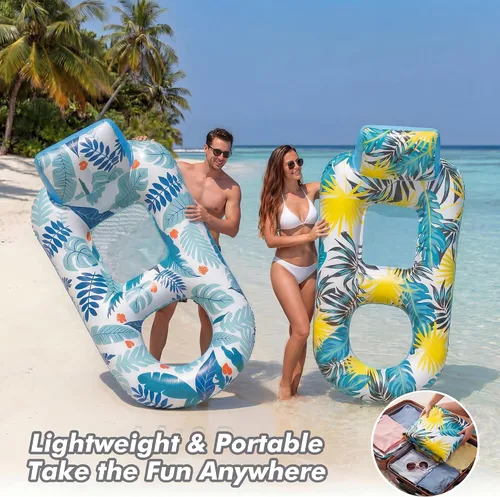 Vista 8 de 2 Pack Pool Floats Adult Heavy Duty-Adult Pool Float Lounger with Cup Holders, Backrest & Footrest Pool Lounge Float Pool Floaties Rafts for Beach