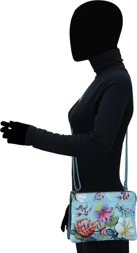 Vista 8 de Anuschka Clutch de cuero genuino de mujer tres en uno - exterior pintado a mano