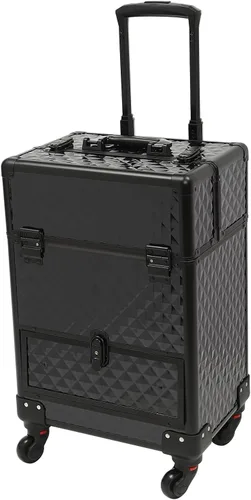 Vista 12 de Estuche de tren de maquillaje rodante, cosméticos, maquillaje, belleza, salón de uñas, peluquería, con compartimento de espuma de 12 compartimentos