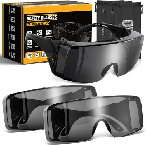Vista 12 de OXG Anteojos de seguridad antiniebla, ANSI Z87.1, protección UV400, protector lateral, patillas ajustables