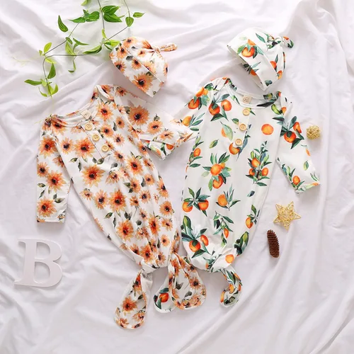 Vista 3 de Moru Vestidos de dormir de algodón para bebés y niñas de algodón orgánico Floral Kimono anudado