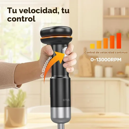 Vista 5 de Batidora de inmersión sin cable de varilla 5 en 1, Ritus 13000RPM, licuadora de sopa recargable de mano, mezclador para comida de bebé y batidos