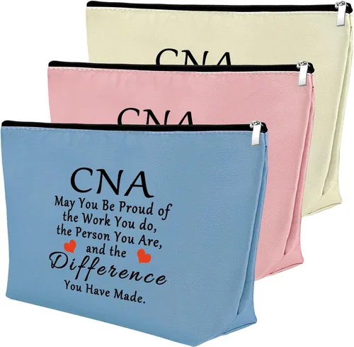 Vista 8 de Mxrymvu Regalos de la semana de CNA Bolsas de maquillaje Regalos de agradecimiento CNA, 2 piezas beige.
