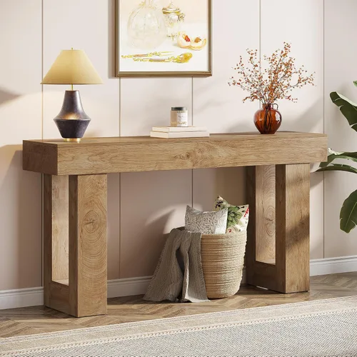 Vista 9 de Tribesigns - Mesa consola de 63 pulgadas de largo, mesa de sofá rectangular de madera detrás del sofá, mesa de entrada estilo granja para entrada