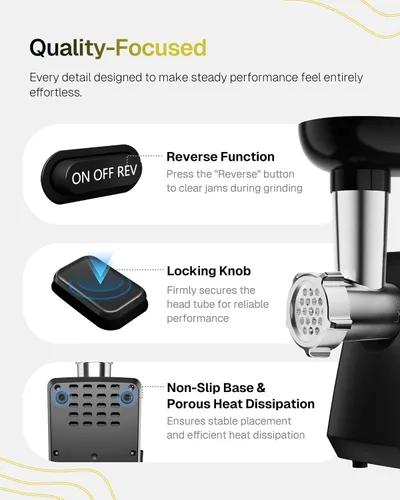 Vista 9 de Behome Electric Meat Grinder for Home Use, 2800W Max Heavy Duty Meat Grinder with Reverse Function 3 Grinding Plates, Powerful Food Grinder for Home