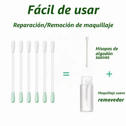 Vista 5 de 100 hisopos de algodón para desmaquillar – hisopos desechables rellenos de líquido con vitamina E para ojos/labios/cejas/pestañas correctores