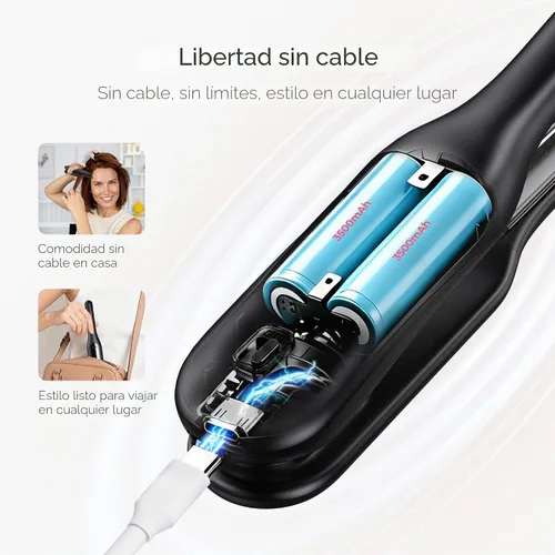 Vista 3 de TYMO Mini plancha plana inalámbrica, rizador de lápiz de 0.65 pulgadas para Negro
