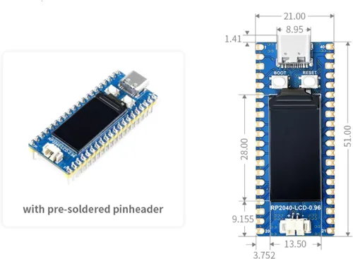 Vista 8 de RP2040-LCD-0.96-M Mini Board MCU de alto rendimiento similar a Pico-Like con cabecera pre-soldada basada en el microcontrolador Raspberry Pi RP2040