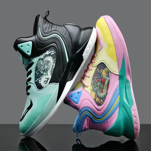 Vista 4 de MAUGELY Zapatillas altas para hombre, transpirables, de baloncesto, antideslizantes, para estudiantes, jóvenes, deportes, ocio, zapatos